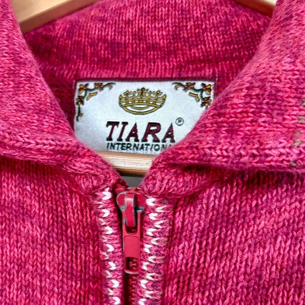 TIARA INTERNATIONAL holiday fair isle zip up sweater cottage vintage 2002 M